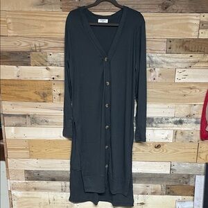 Zenana size XL Charcoal Long Sleeve Ribbed Lightweight Button Cardigan Sweater